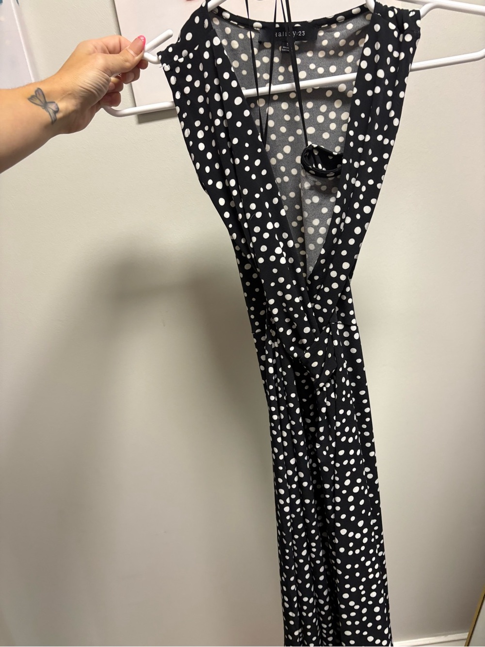 Offers open! Women’s small v neck Polka Dot Asymmetrical Wrap Dress black White